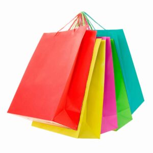 Five colorful shopping bags.