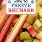 Three rhubarb stalks and chopped rhubarb pieces.
