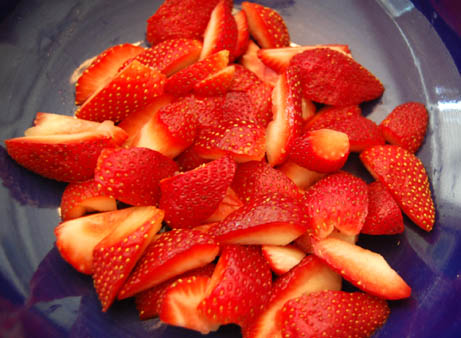 Strawberries for frozen yogurt at Happy Simple Living