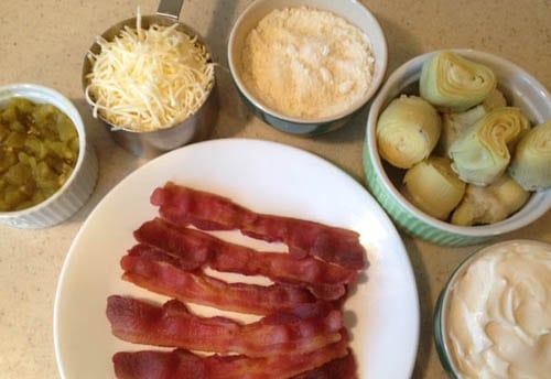 Hot bacon dip ingredients at Happy Simple Living blog