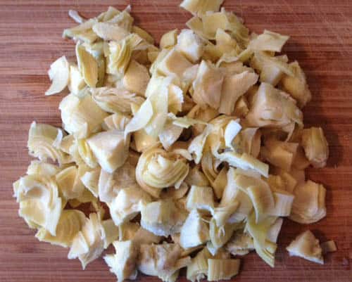 Chopped artichoke hearts at Happy Simple Living blog