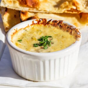 Artichoke dip with bacon and green chiles.