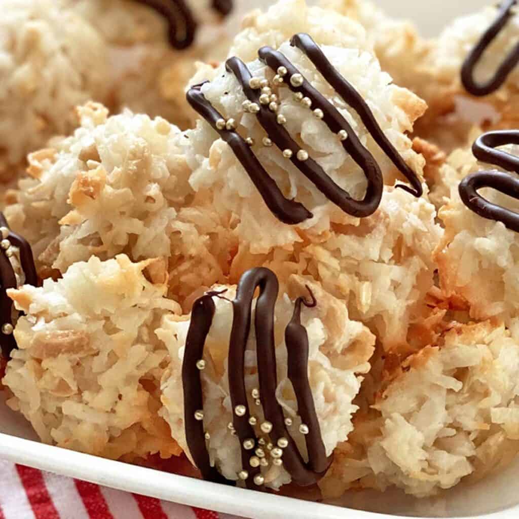 coconut almond macaroons in a serving dish.