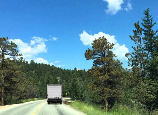Behind a truck on the road to Estes Park 
