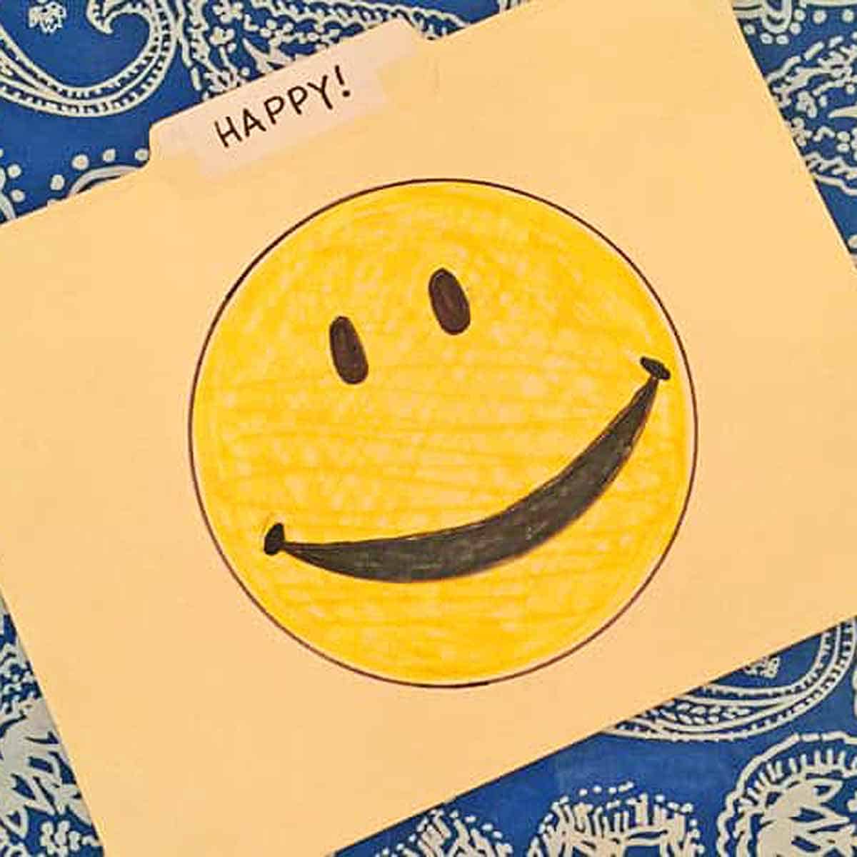 A file folder with a happy face on it. 
