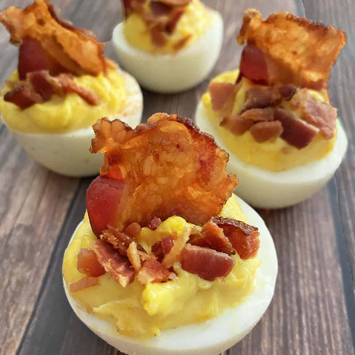 Deviled Eggs topped with bacon
