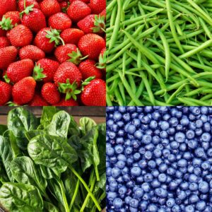 Strawberries, green beans, blueberries and fresh spinach, four foods on the Dirty Dozen list.