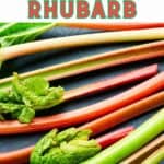 Red and green stalks of organic rhubarb.