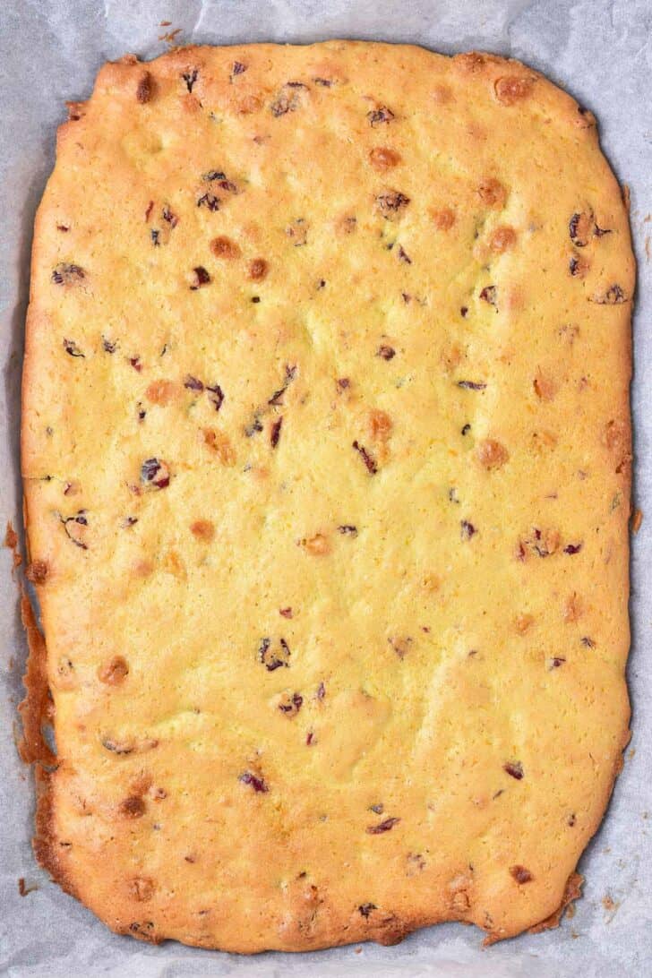 Baked cranberry cookie bars just out of the oven.