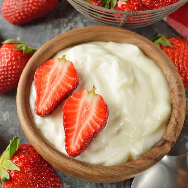 homemade greek yogurt with strawberries.