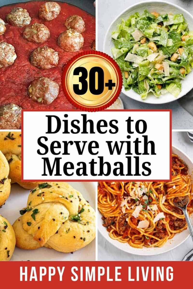 Meatballs, caesar salad, pasta, and garlic knots.