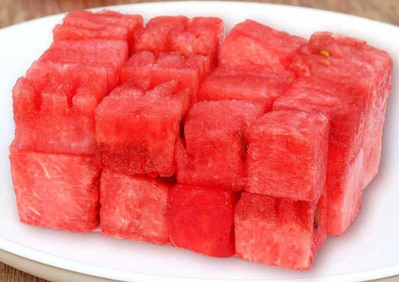 Watermelon cut in cubes.