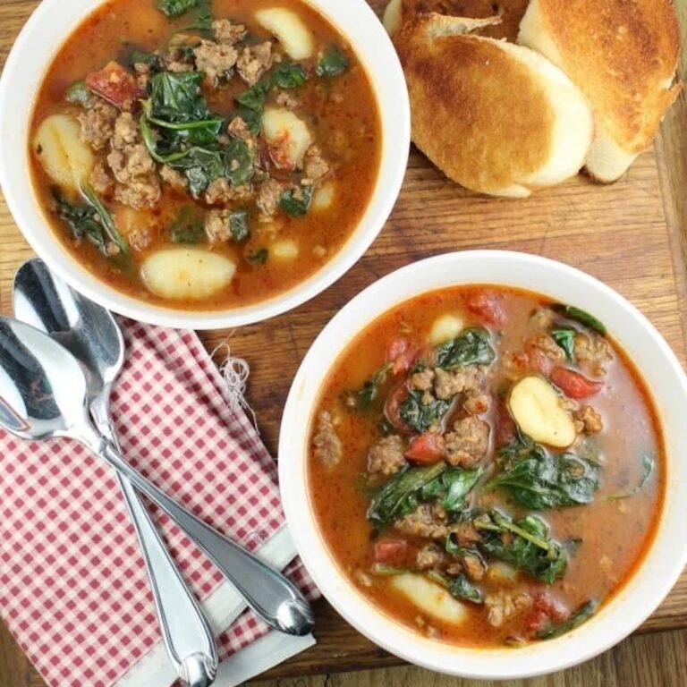 Two bowls of Italian gnocchi soup.